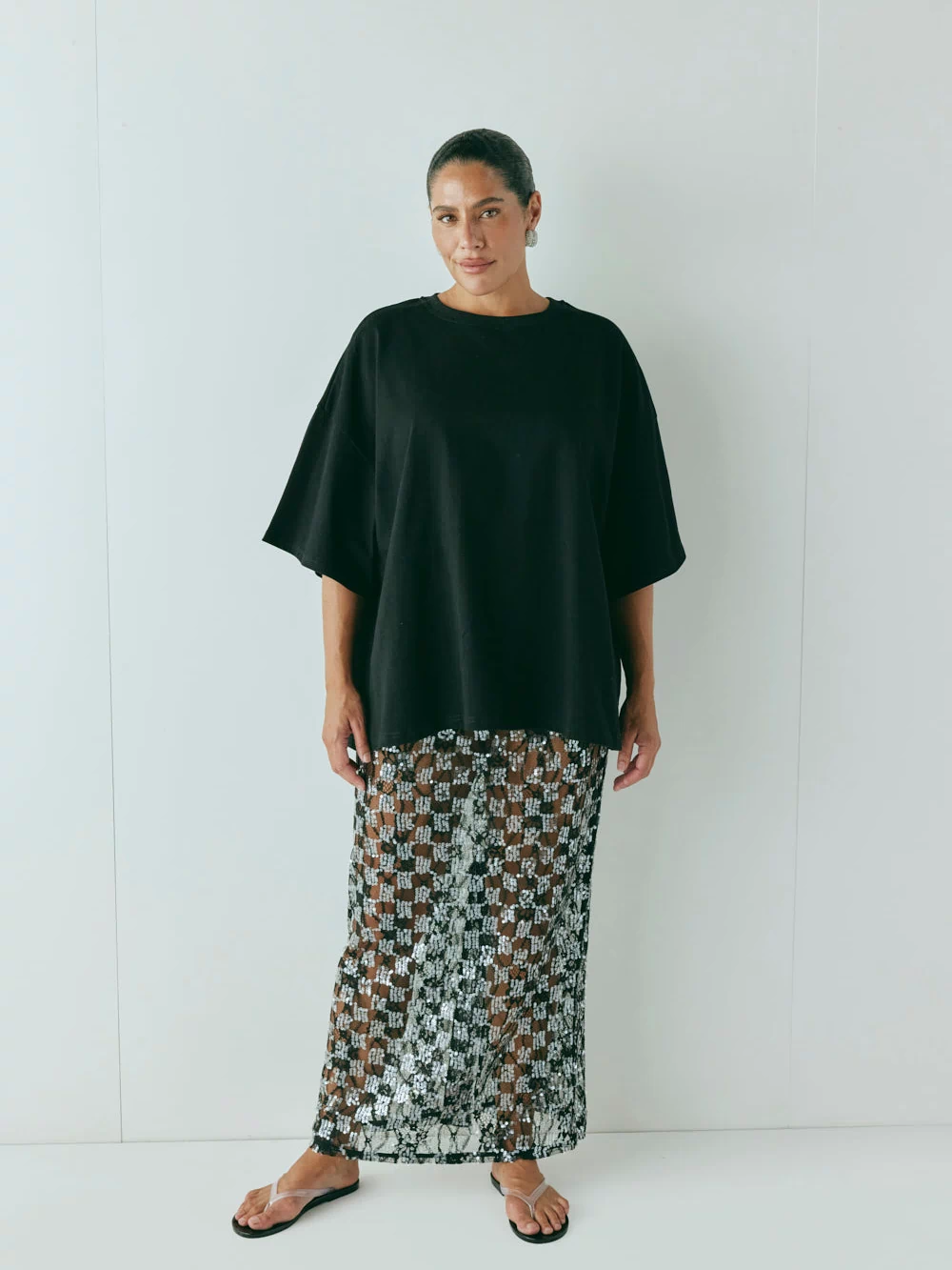 Devyn Sequin Midi Skirt Black