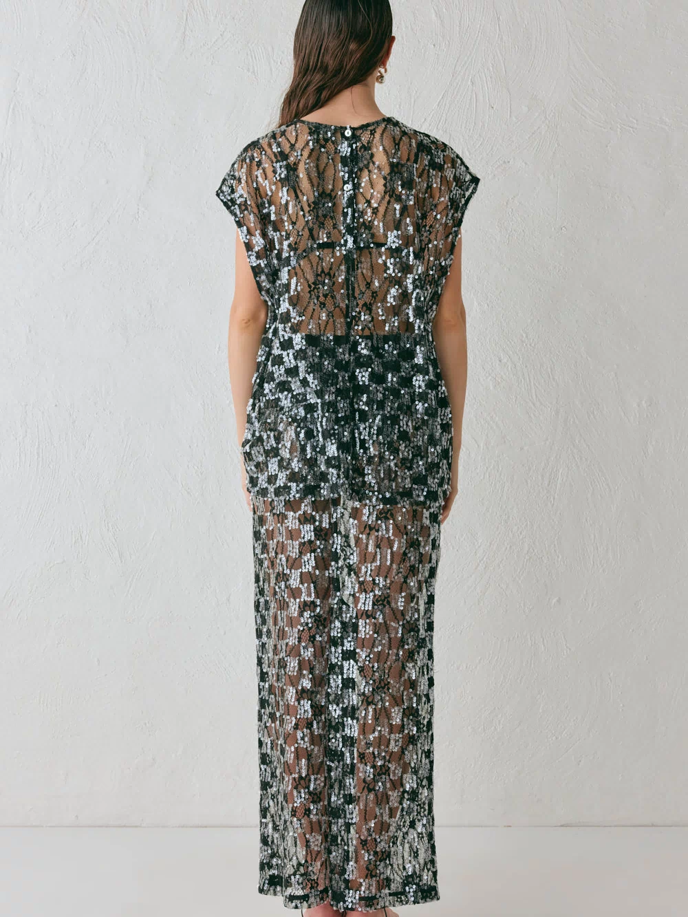 Devyn Sequin Midi Skirt Black