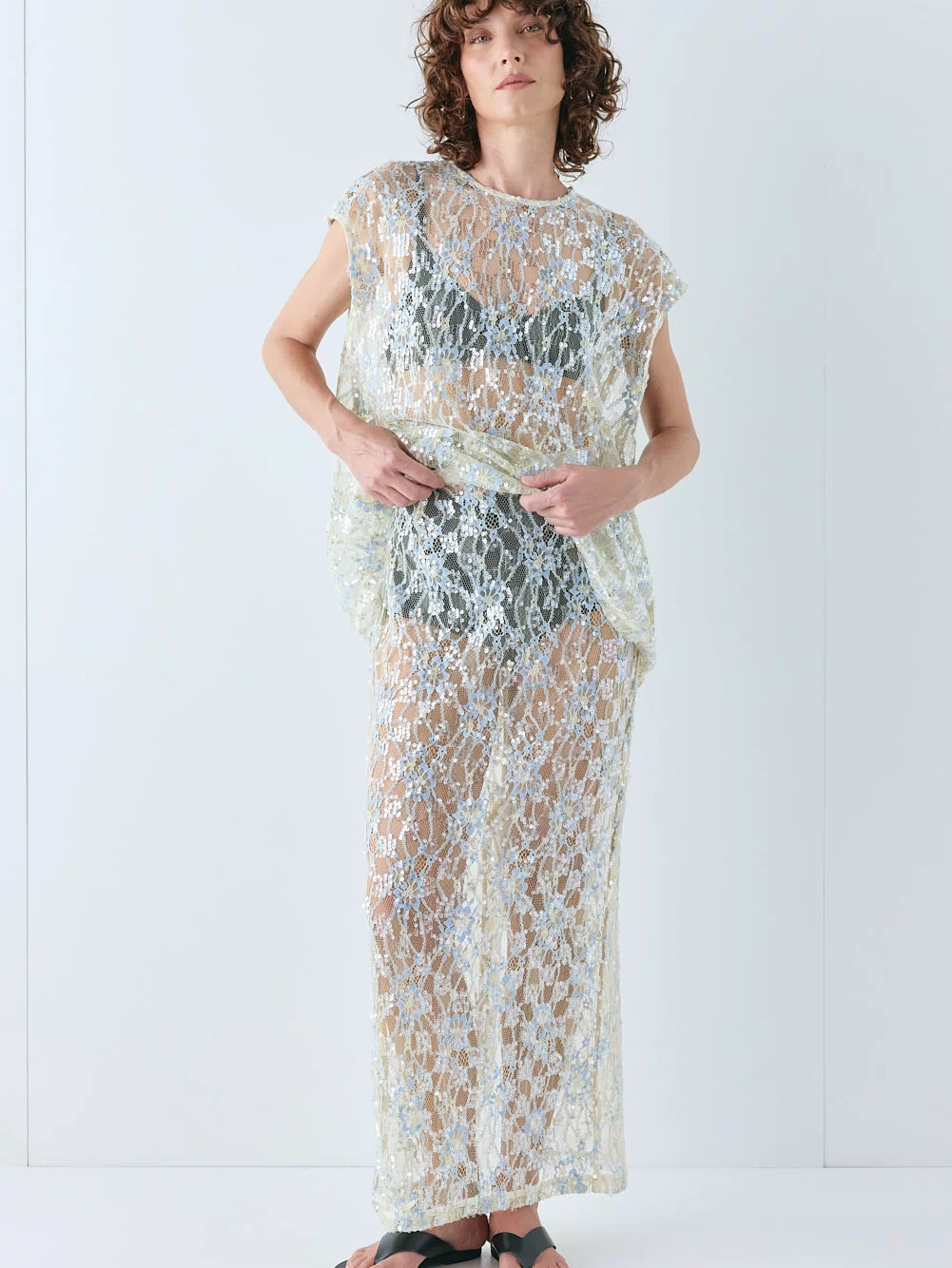 Devyn Sequin Midi Skirt Lace