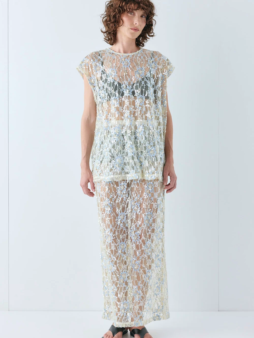 Devyn Sequin Midi Skirt Lace