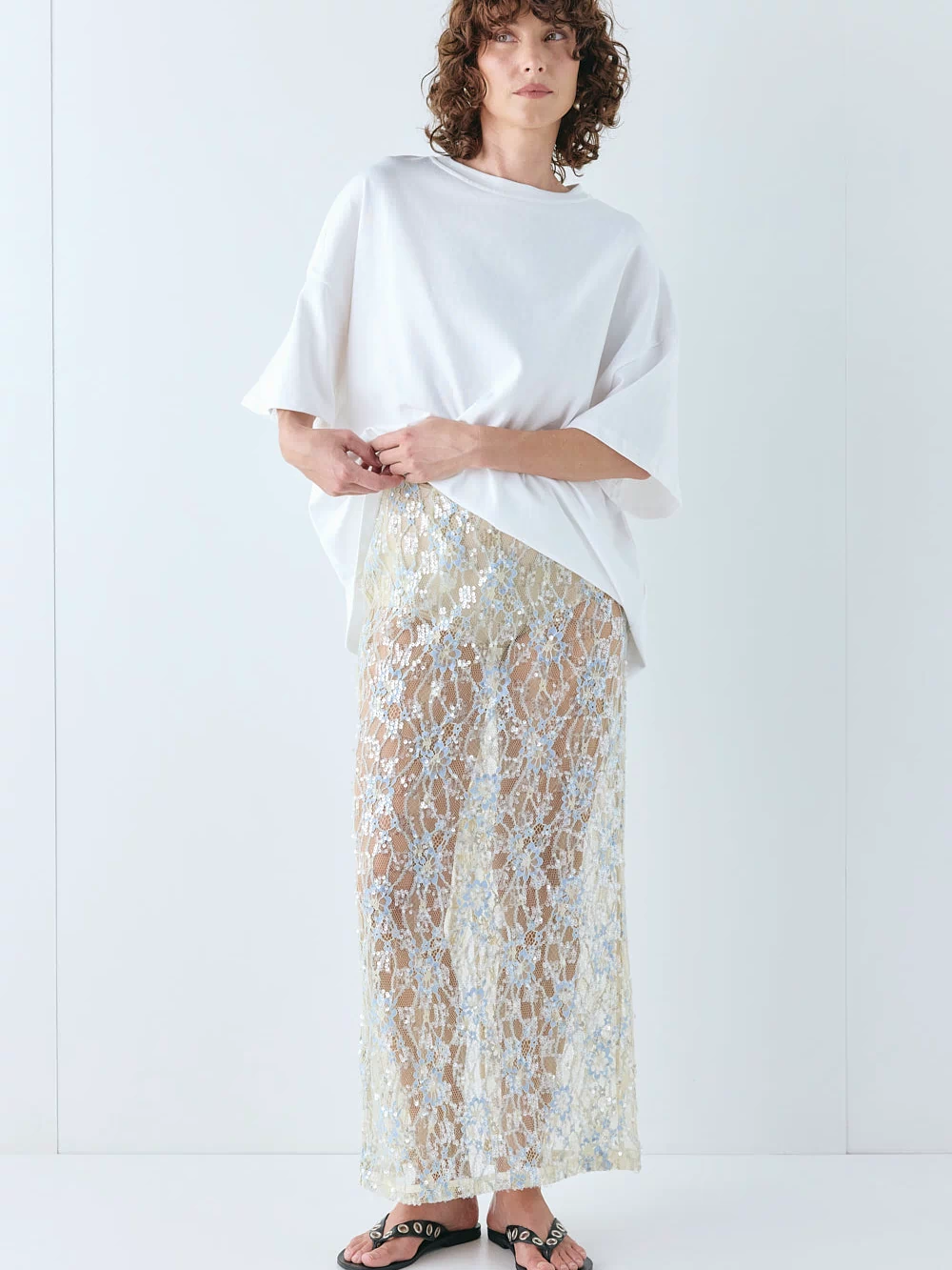 Devyn Sequin Midi Skirt Lace
