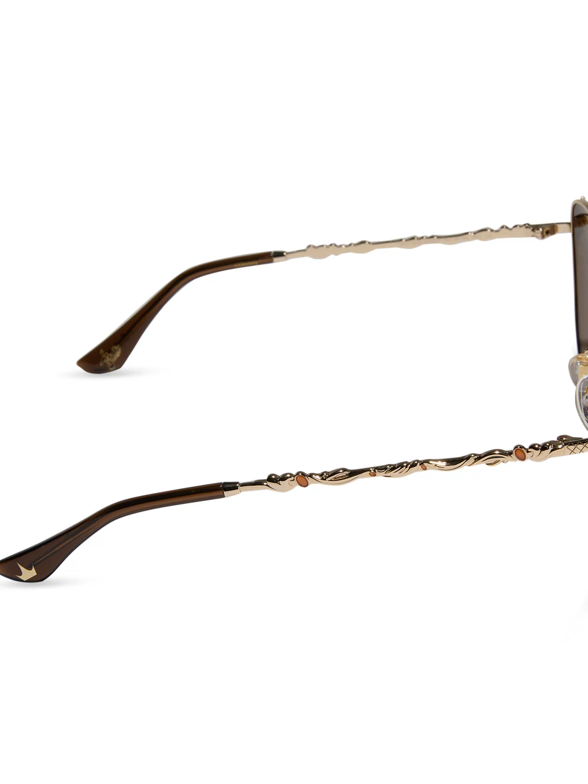disney princess x diff eyewear featuring the belle square sunglasses with a gold frame and brown lens w/ gold flash polarized lenses side view