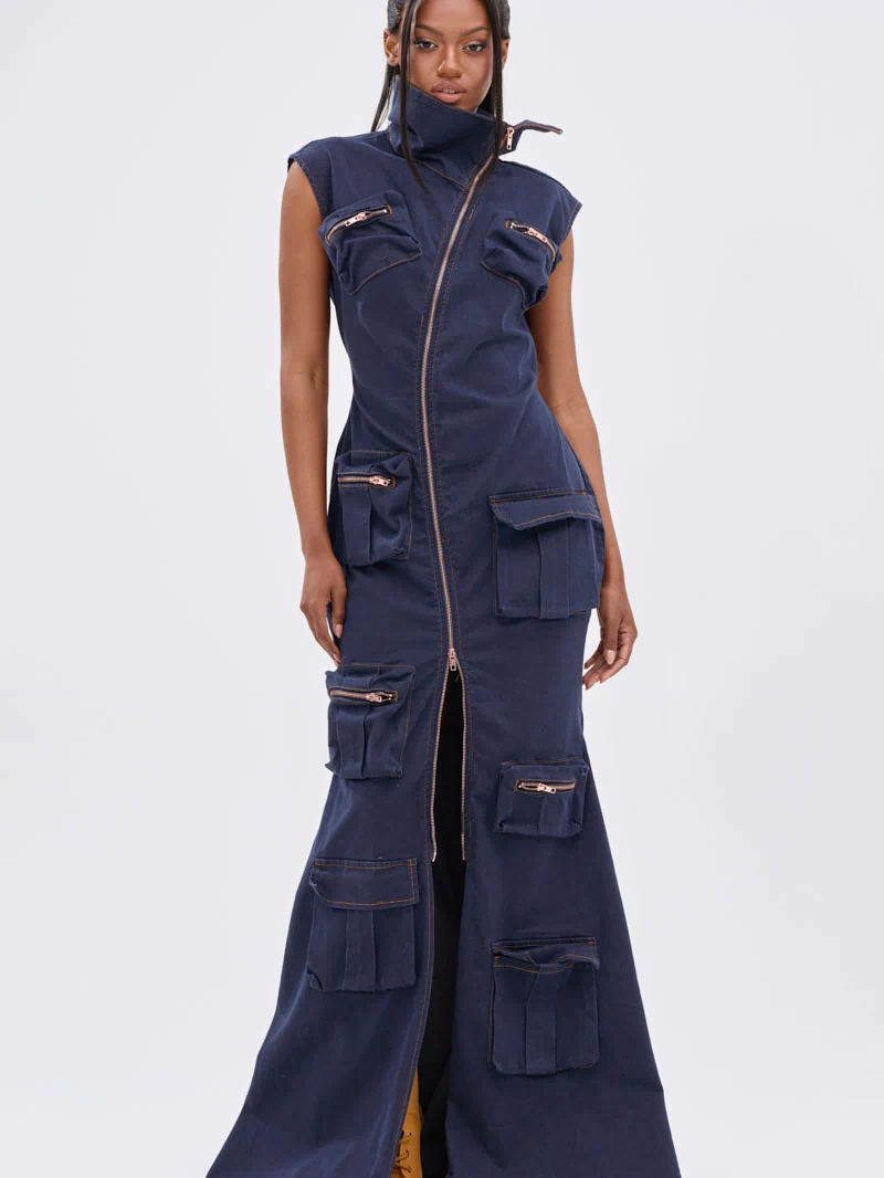 DONT MESS WITH ME COLLARED DENIM MAXI DRESS
