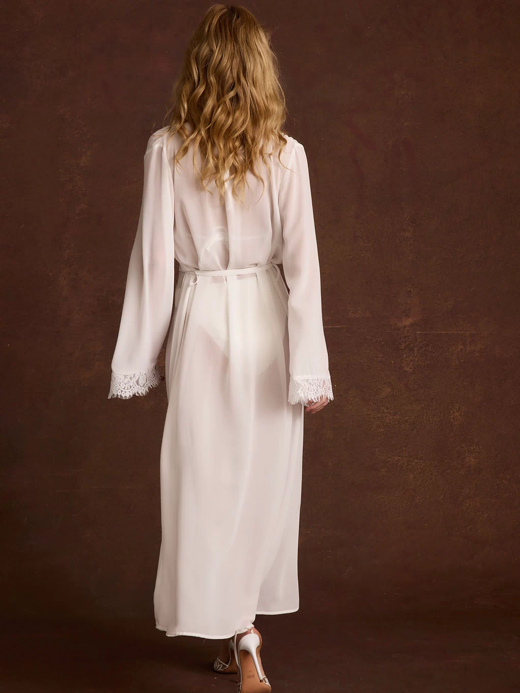 Close-up of the Dove White Bridal Robe showcasing the fabric texture and design details.