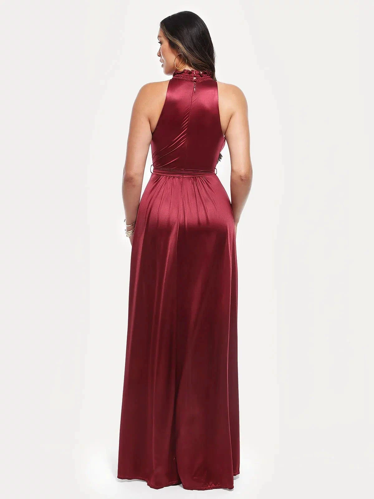 Popilush® Draped High Neck Sculpting Floral-print Maxi dress