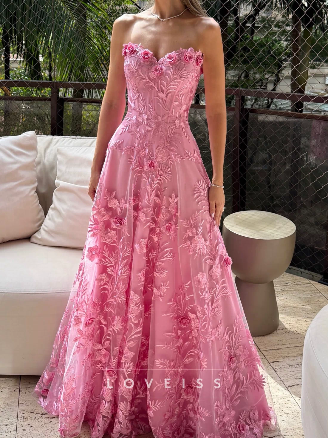 Sweetheart Floral Appliques A-Line Prom Dress