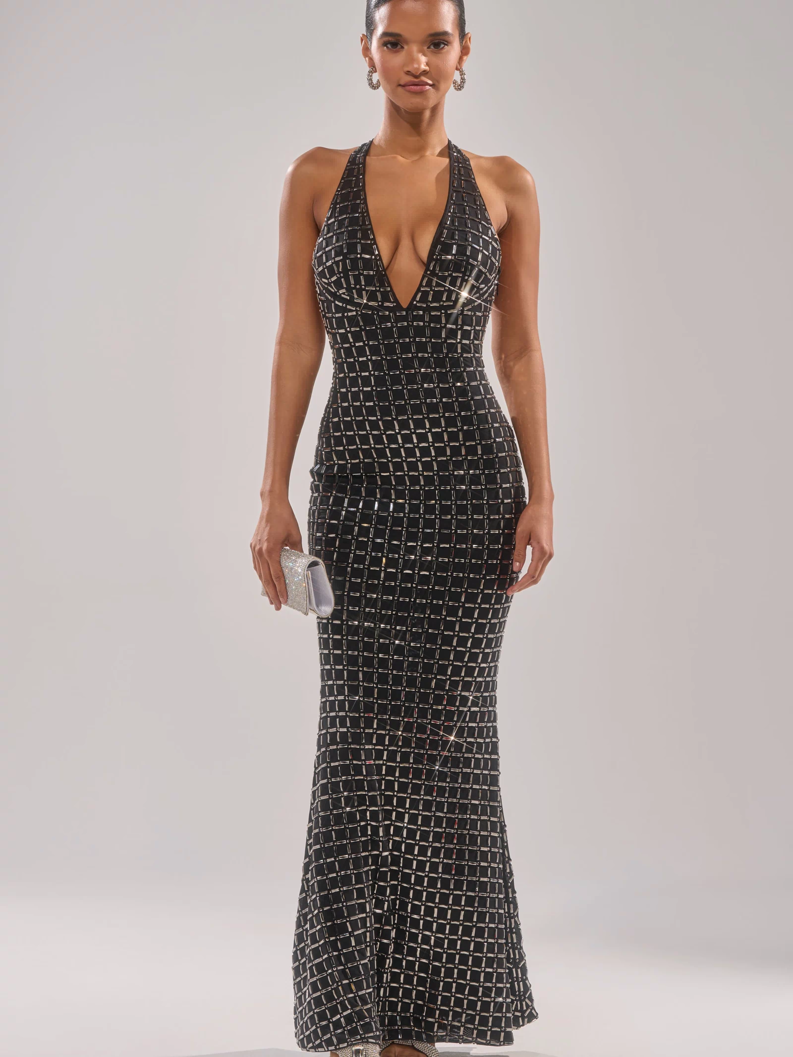 DRESSED UP WITH NOWHERE TO GO RHINESTONE MAXI DRESS