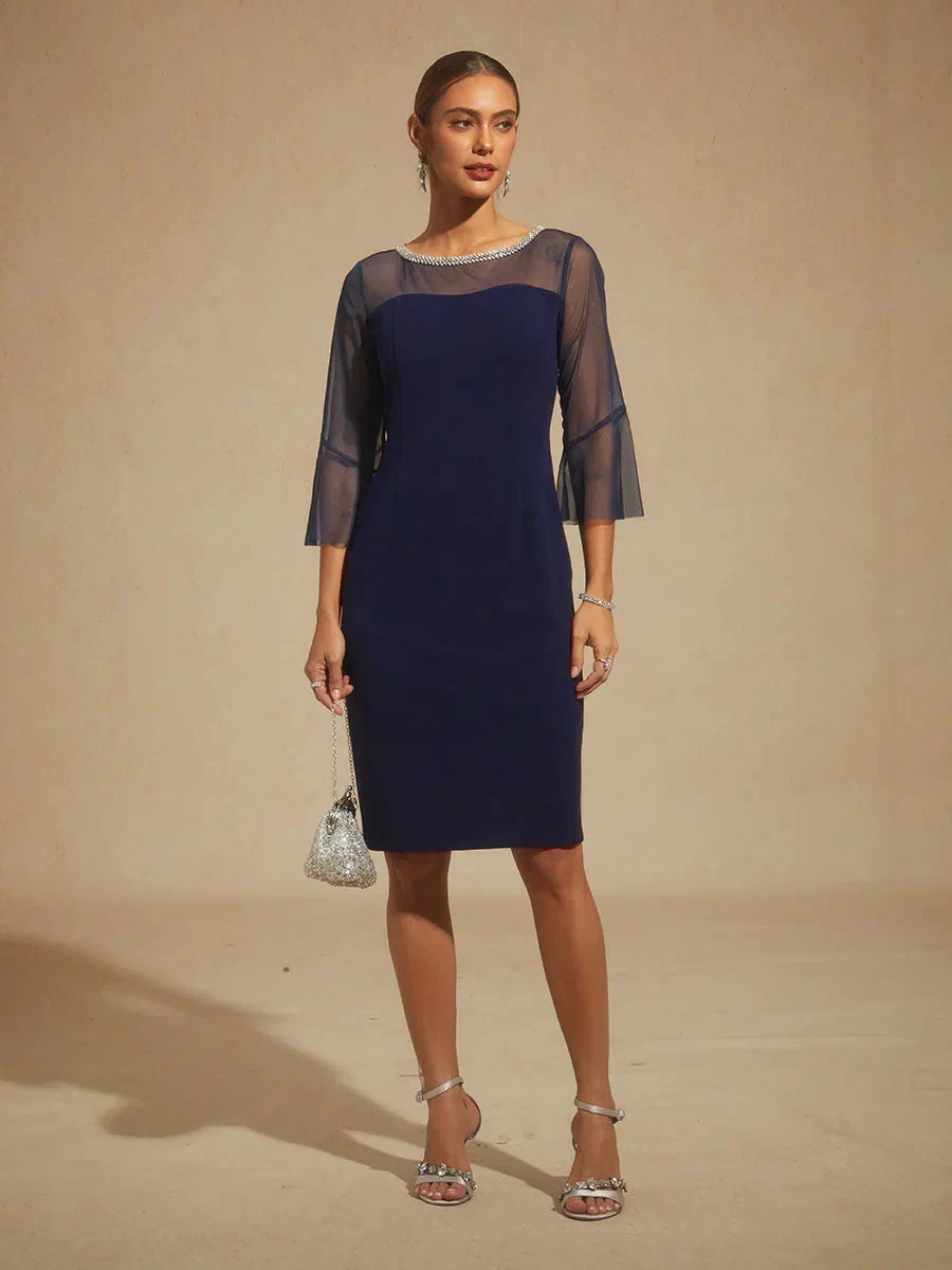 Elegant Fitted Cocktail Dress with Flared Sleeves