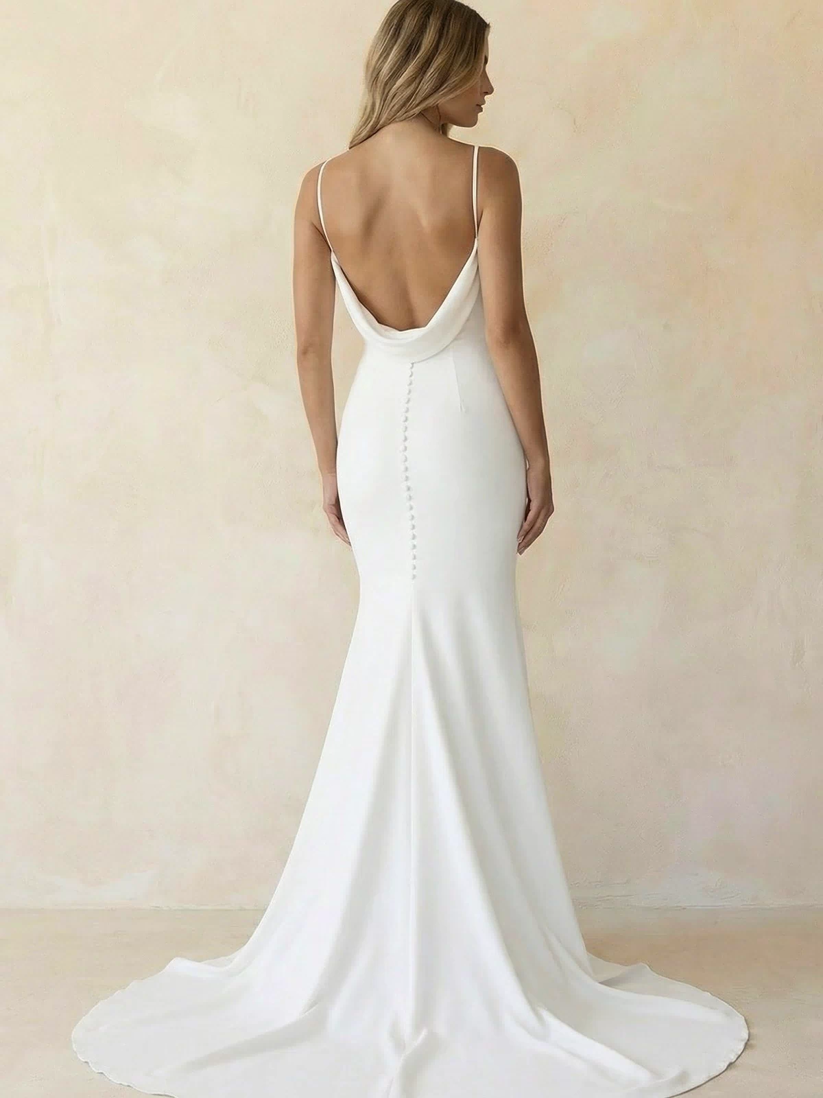 Elegant Mermaid V-Neck Elastic Satin Long Wedding Dresses – Wedding Dress by Kissprom | Available at KissProm