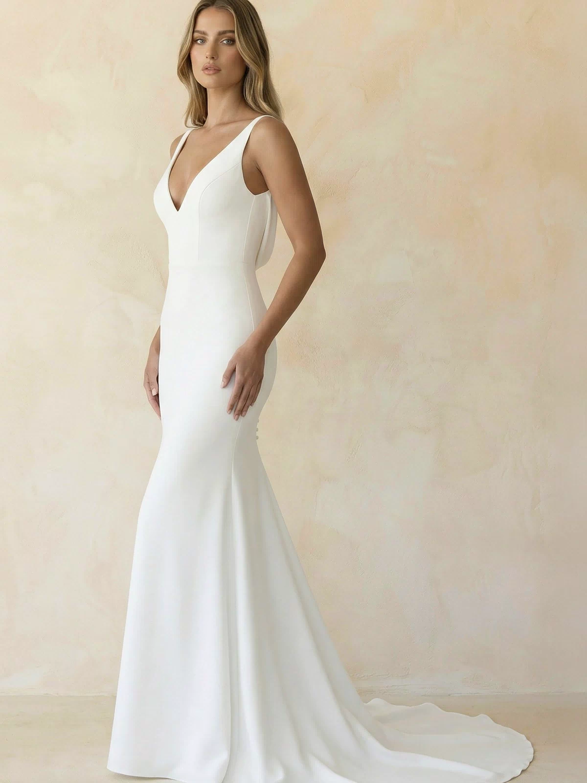 Elegant Mermaid V-Neck Elastic Satin Long Wedding Dresses – Wedding Dress by Kissprom | Available at KissProm