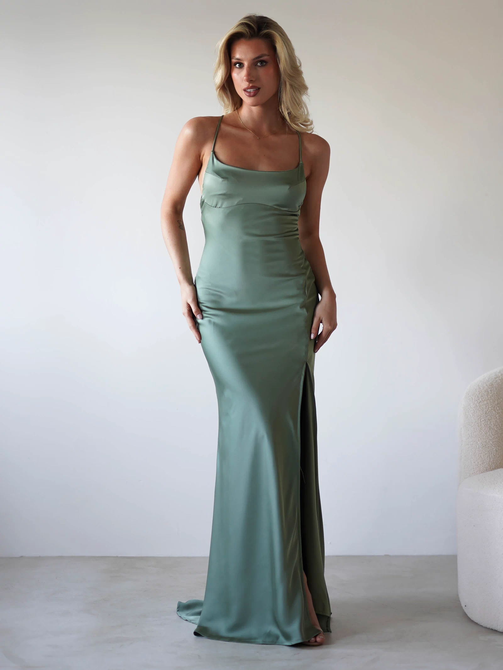 Elsa Matte Satin Maxi Gown | Olive-Oh Hello Clothing