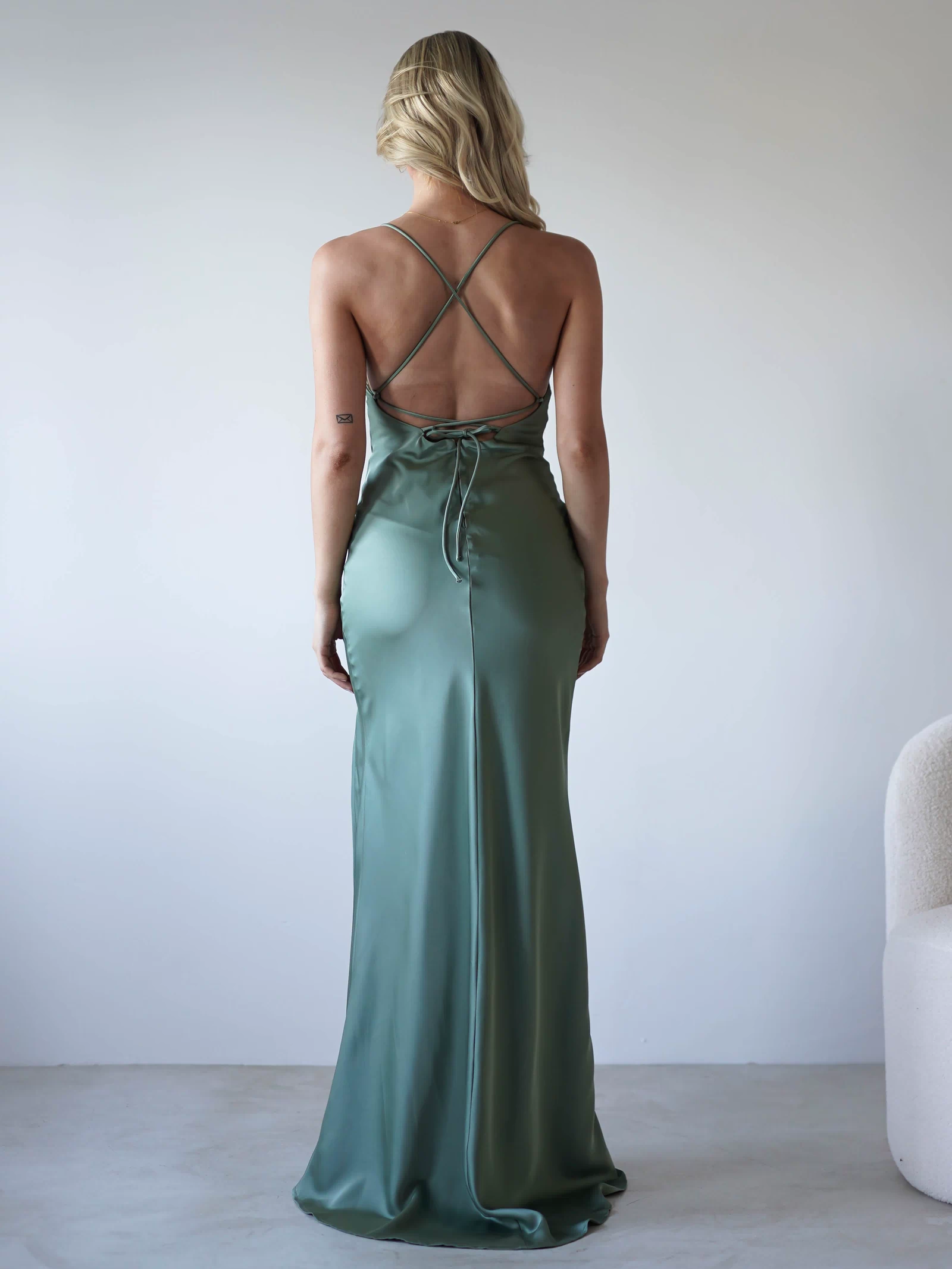 Elsa Matte Satin Maxi Gown | Olive-Oh Hello Clothing