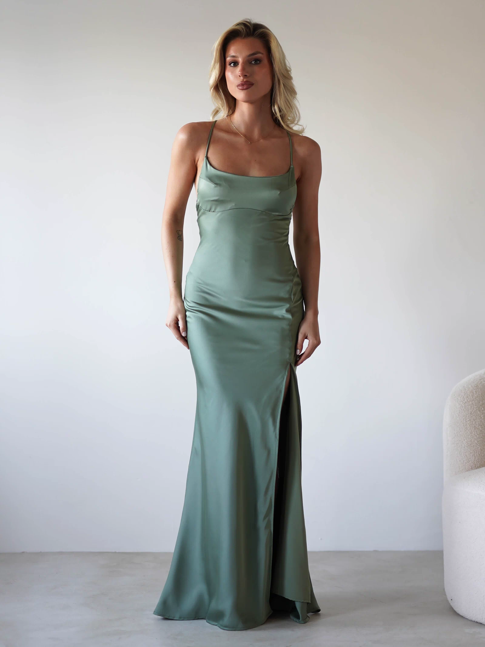 Elsa Matte Satin Maxi Gown | Olive-Oh Hello Clothing