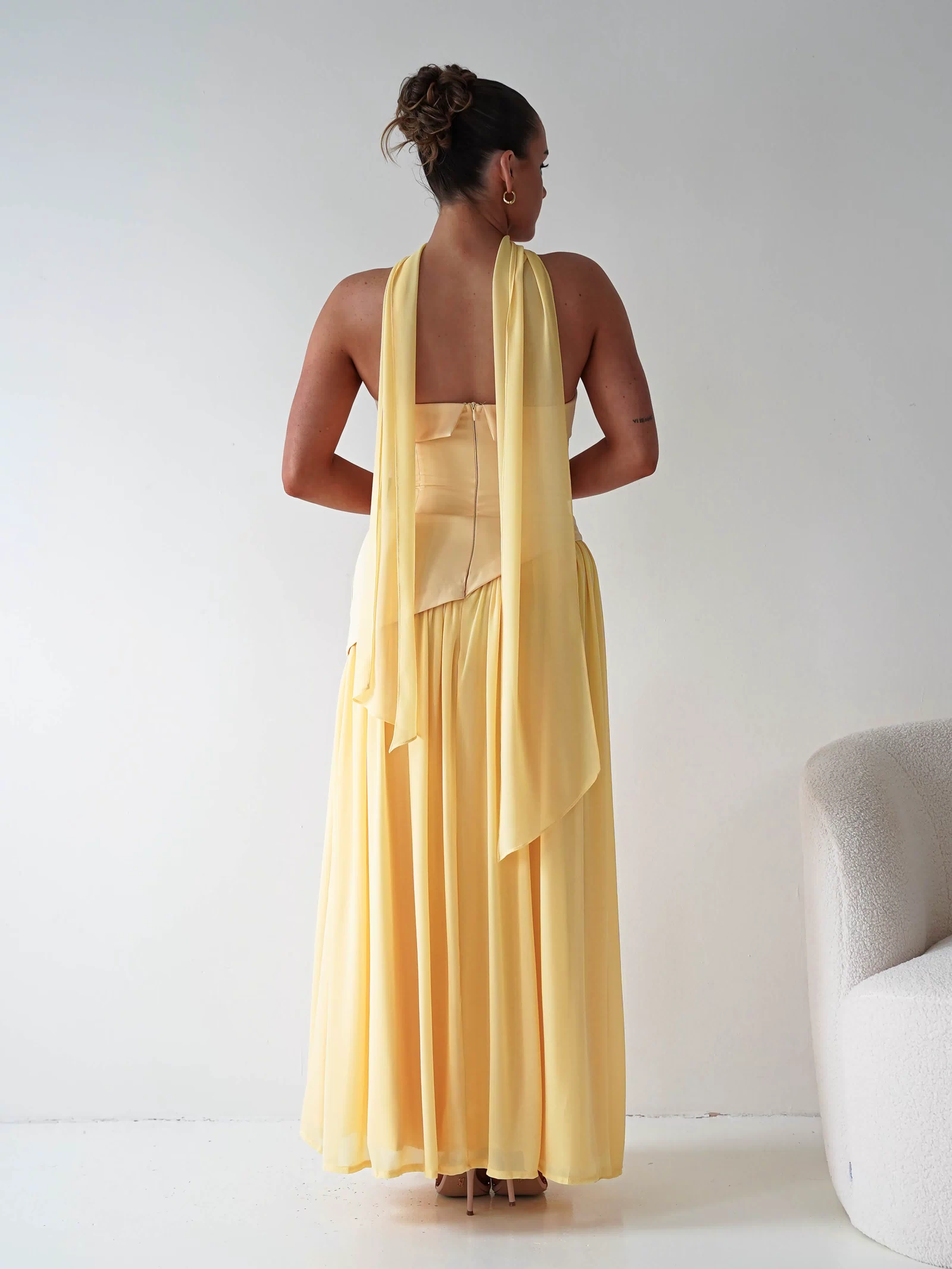 Elva Strapless Asymmetric Waist Maxi Dress | Yellow-Oh Hello Clothing