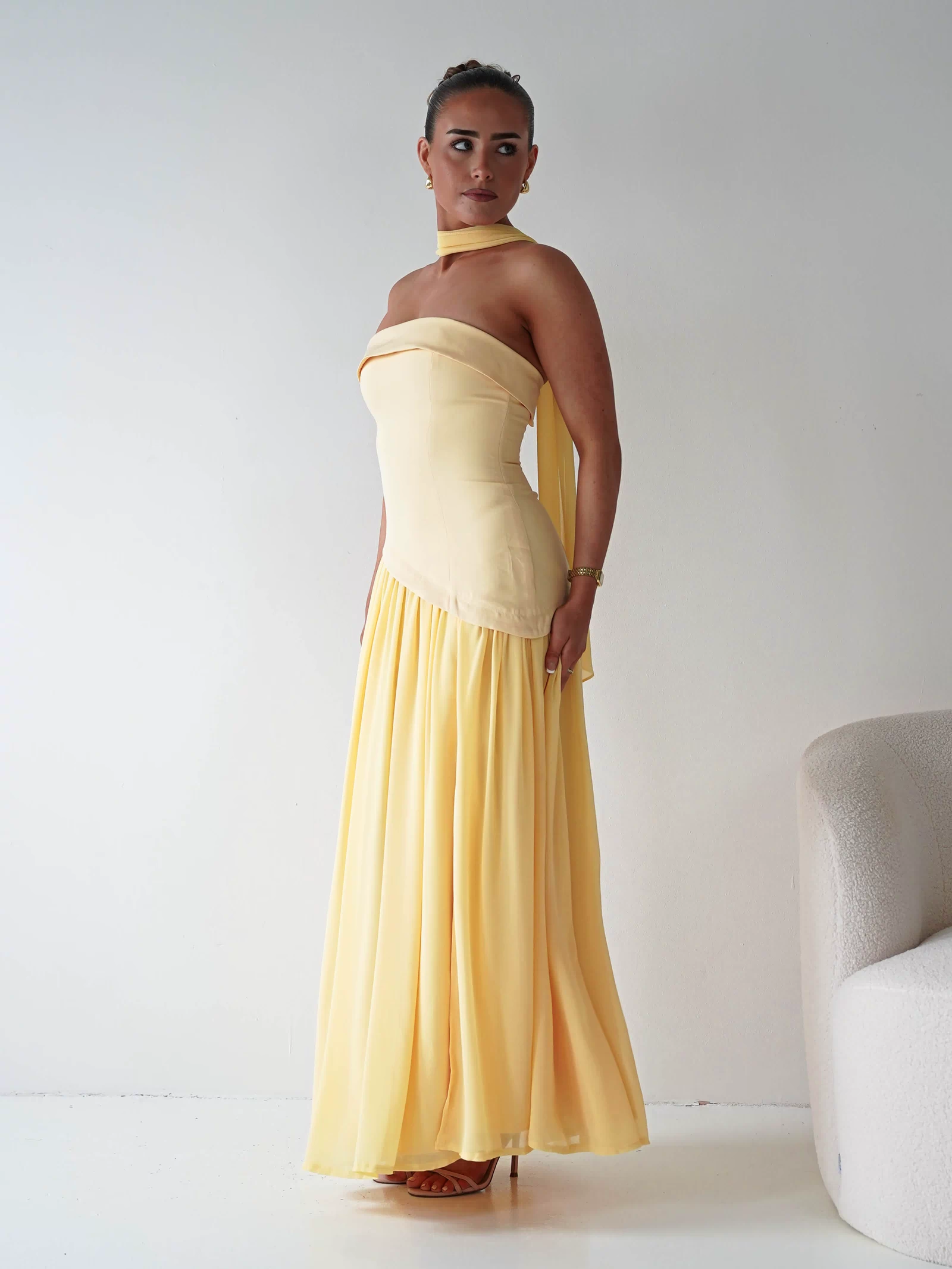 Elva Strapless Asymmetric Waist Maxi Dress | Yellow-Oh Hello Clothing