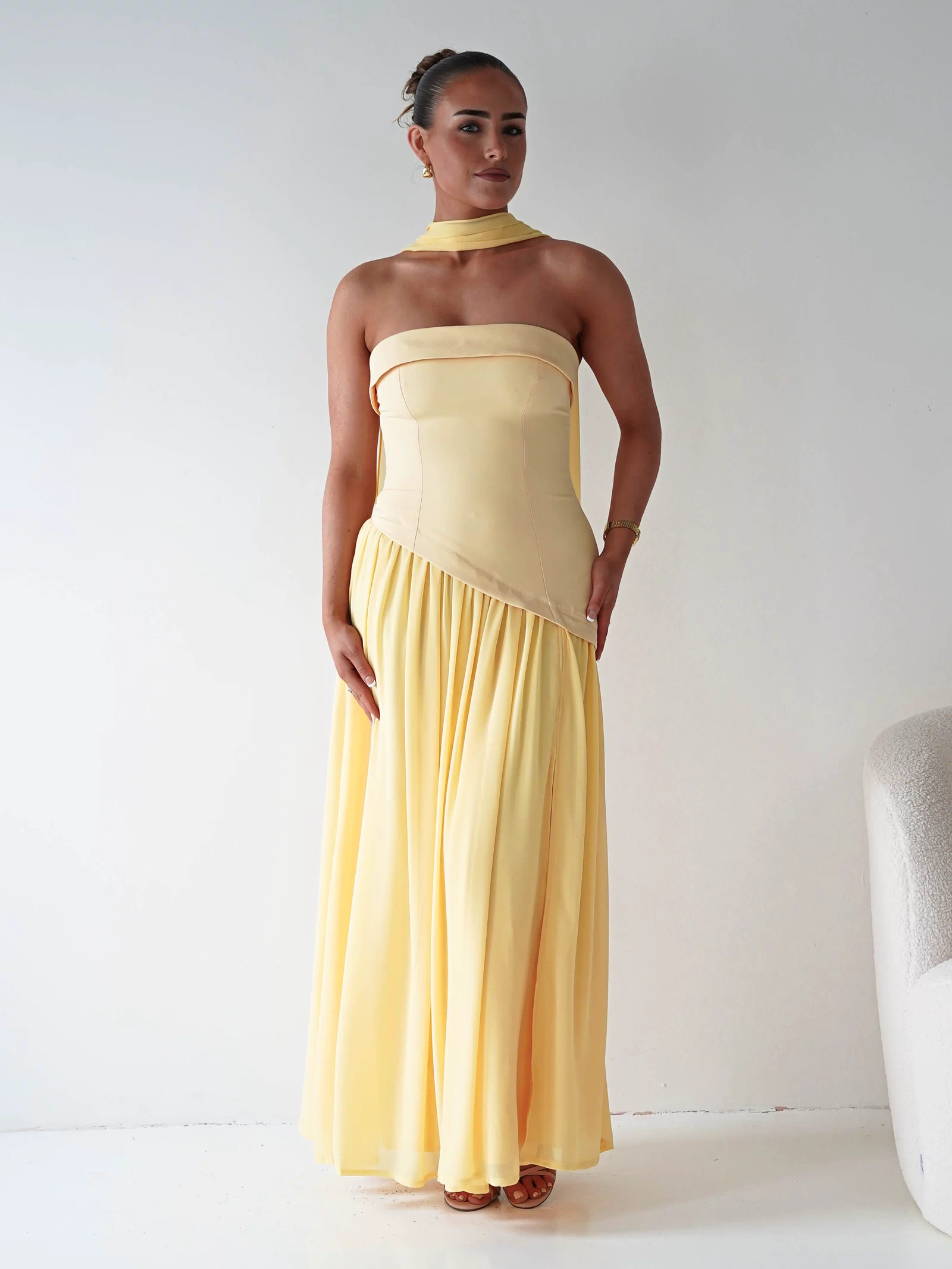 Elva Strapless Asymmetric Waist Maxi Dress | Yellow-Oh Hello Clothing