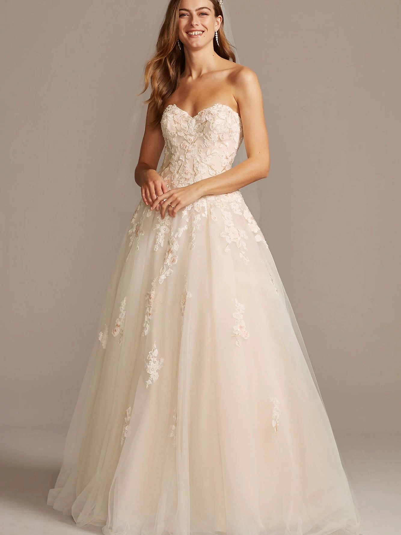 Embroidered Lace Applique Ball Gown Wedding Dress
