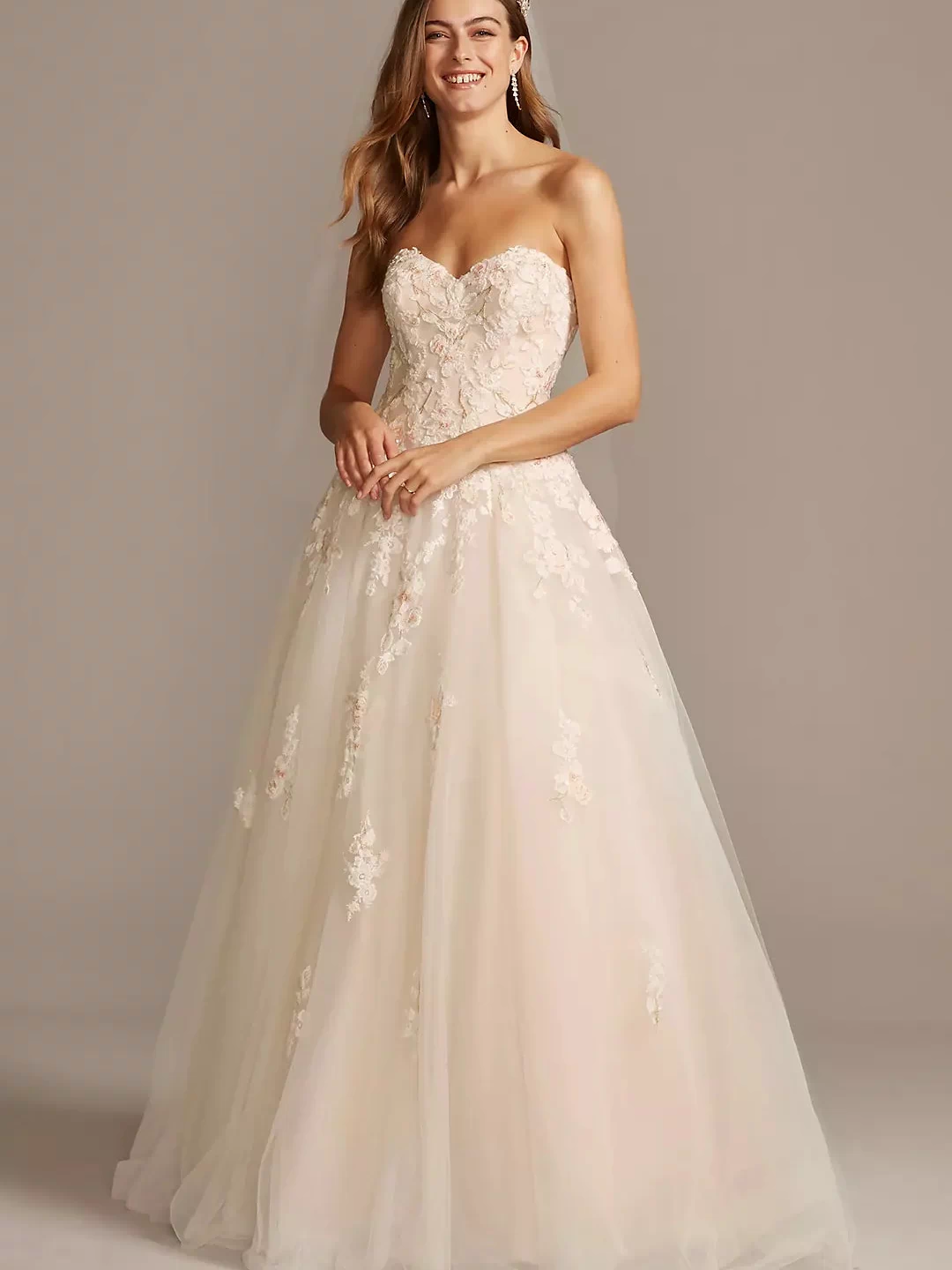 Embroidered Lace Applique Ball Gown Wedding Dress