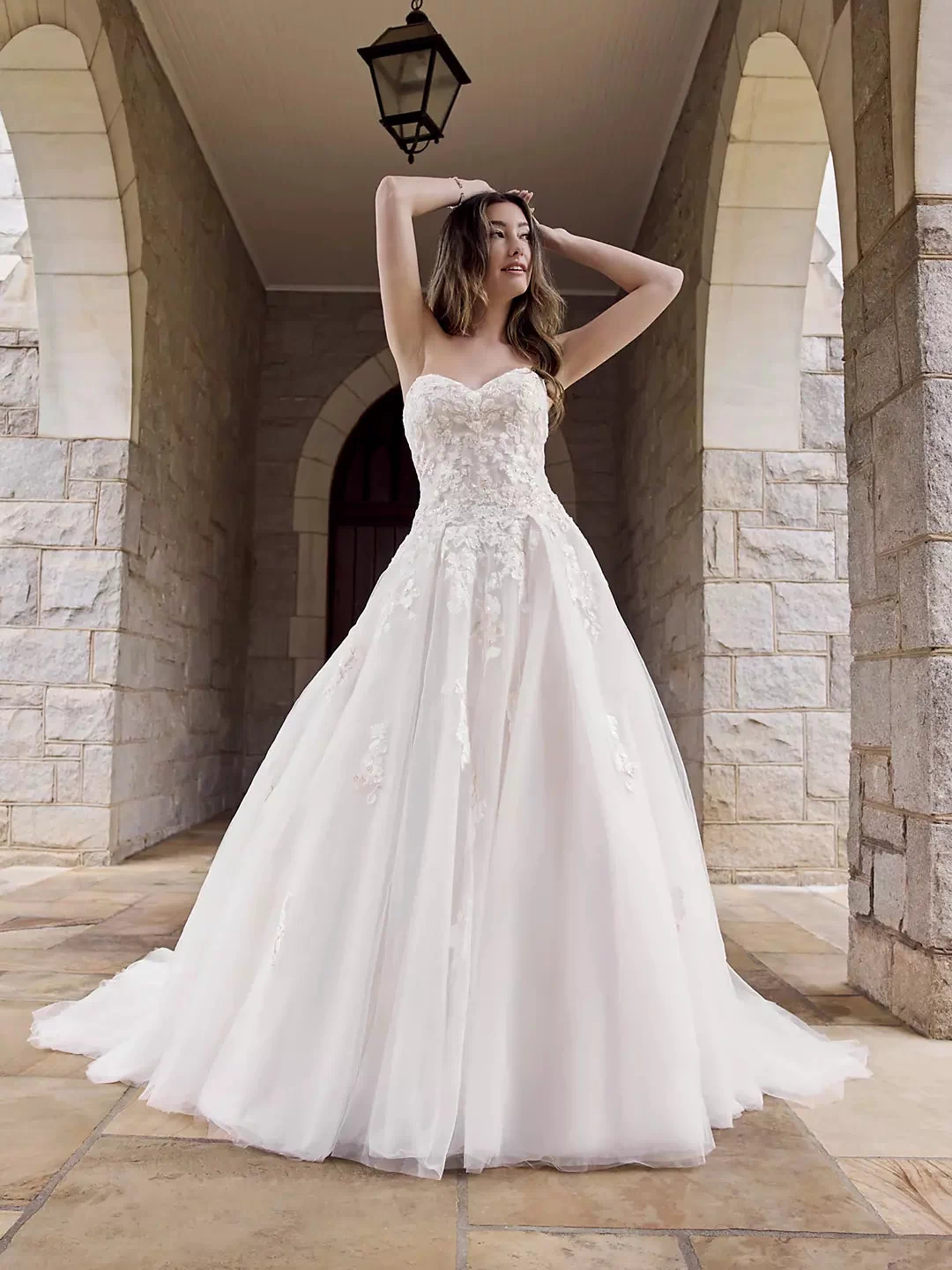 Embroidered Lace Applique Ball Gown Wedding Dress