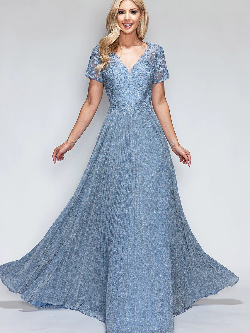 Embroidered Short Sleeve A-line Gown by Lenovia 8139