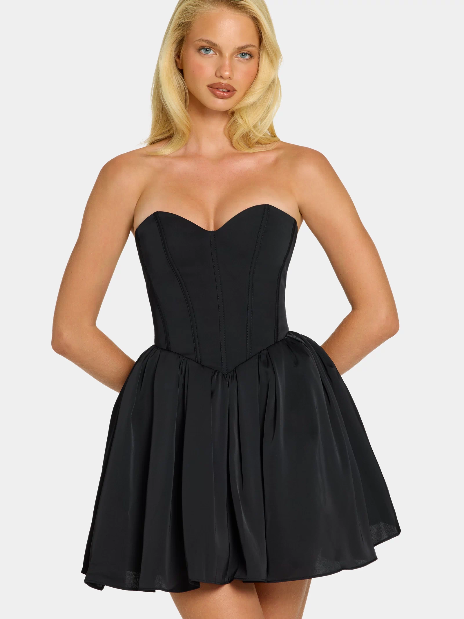 Corset Tulle Mini Dress in Jet Black