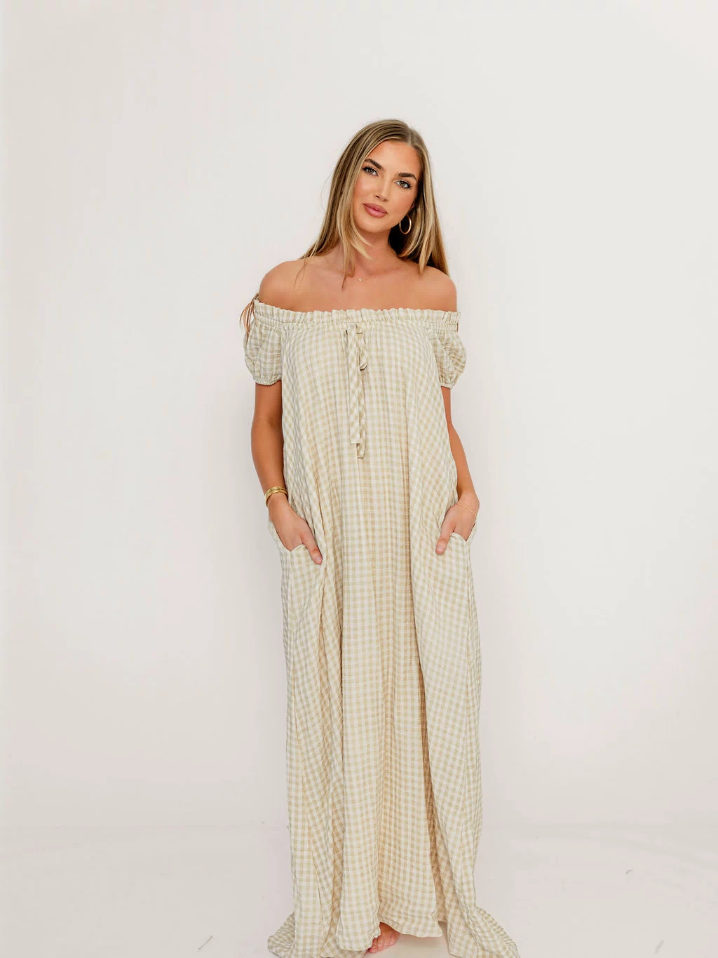 Ensley 100% Cotton Maxi Dress in Green Haze Plaid - Bump Friendly