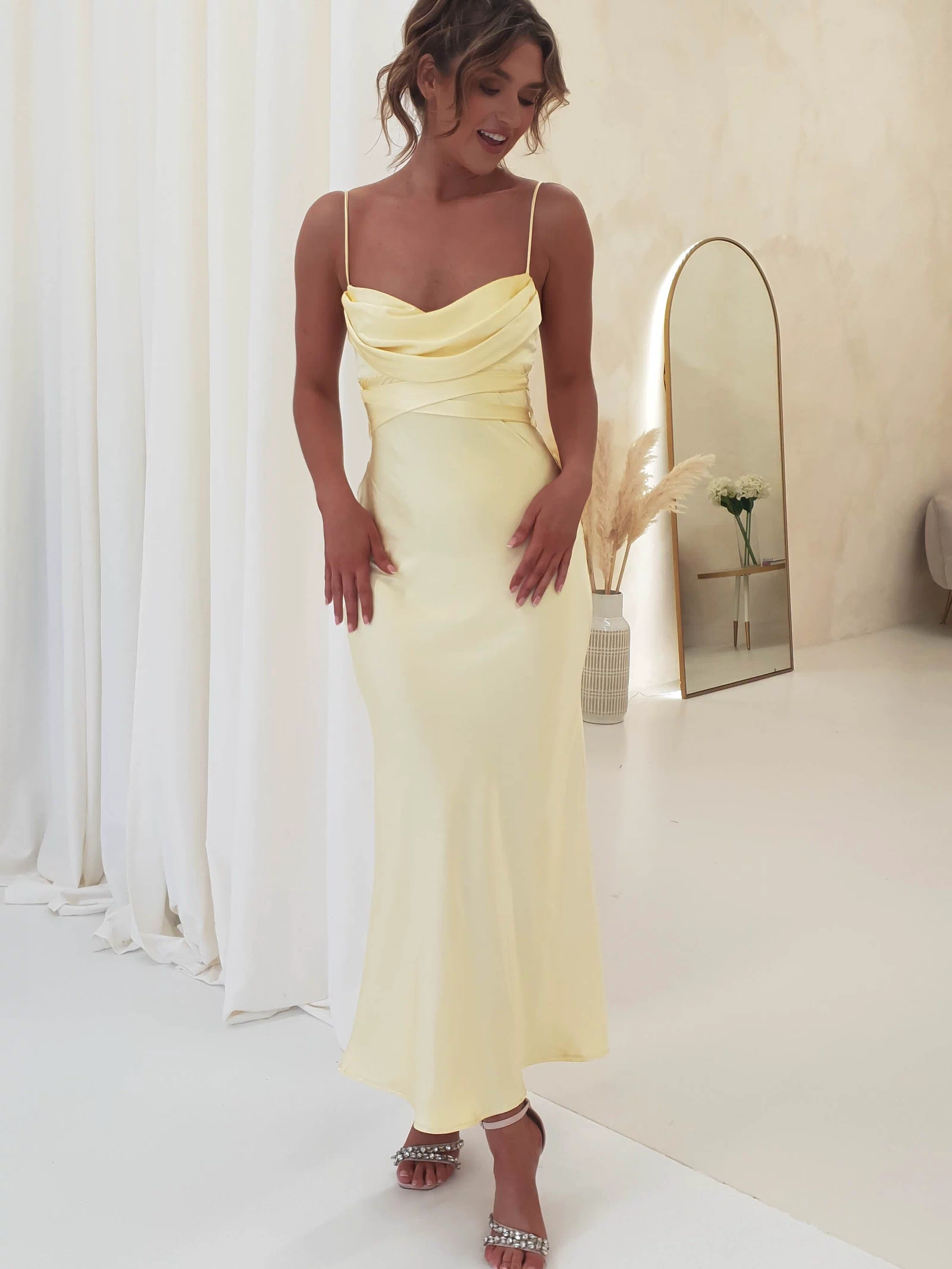 Everleigh Soft Satin Midi Dress | Butter Yellow