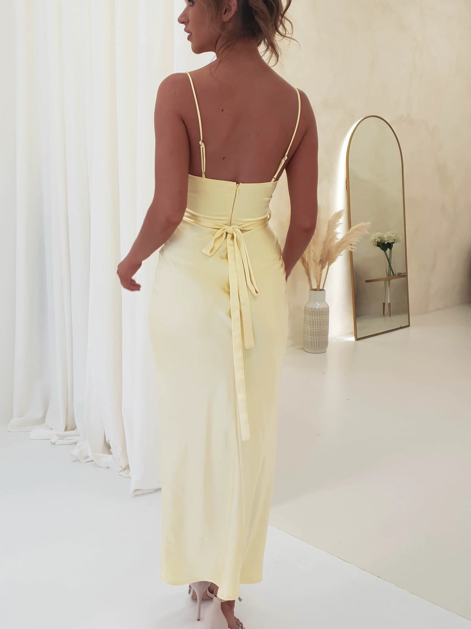 Everleigh Soft Satin Midi Dress | Butter Yellow | Wedding Guest Dress | Oh Hello Clothing
