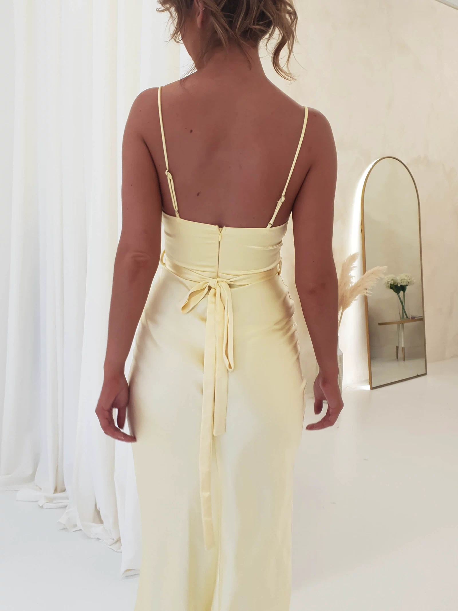 Everleigh Soft Satin Midi Dress | Butter Yellow | Wedding Guest Dress | Oh Hello Clothing
