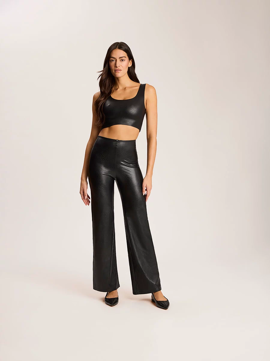 Faux Leather Squareneck Crop Top::Black::
