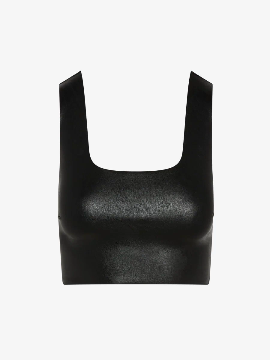 Faux Leather Squareneck Crop Top::Black::Main