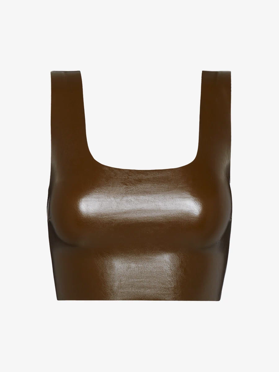 Faux Leather Squareneck Crop Top::Cadet::Main