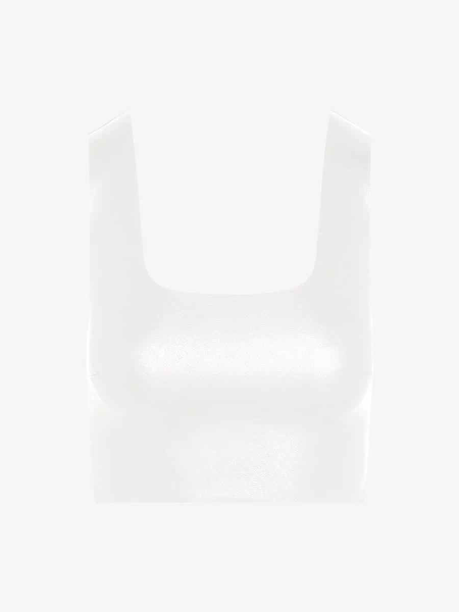 Faux Leather Squareneck Crop Top::White::Main