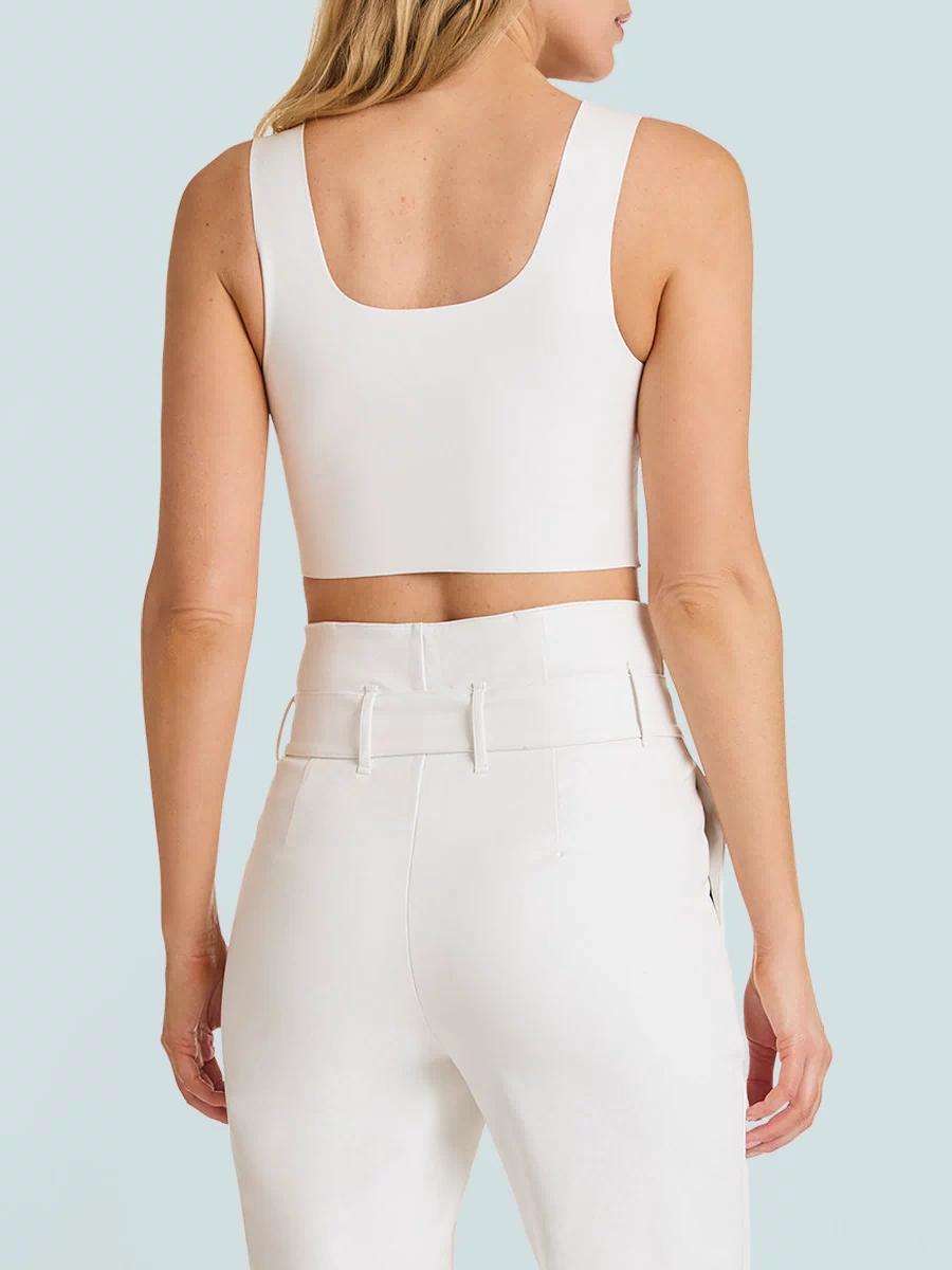 Faux Leather Squareneck Crop Top::White::Back