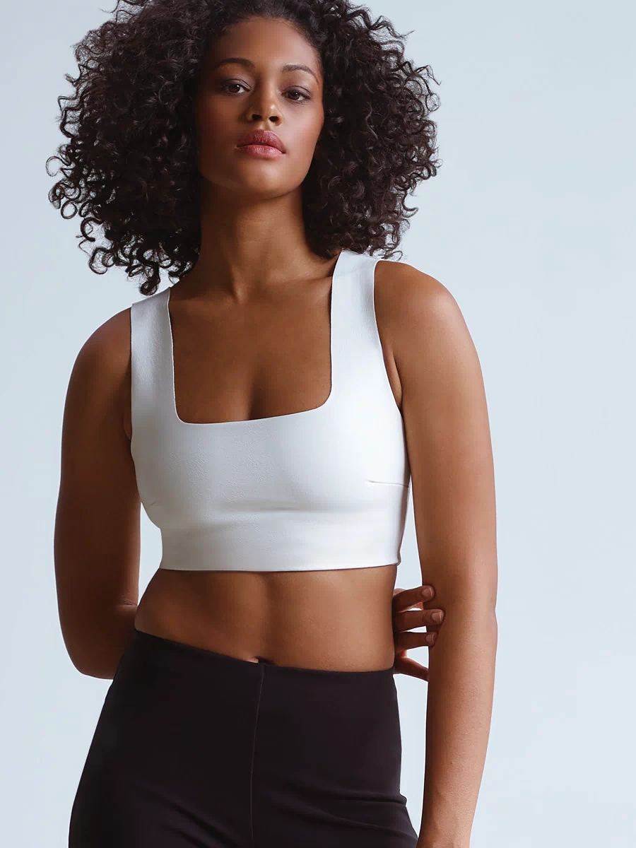 Faux Leather Squareneck Crop Top::White::Hover