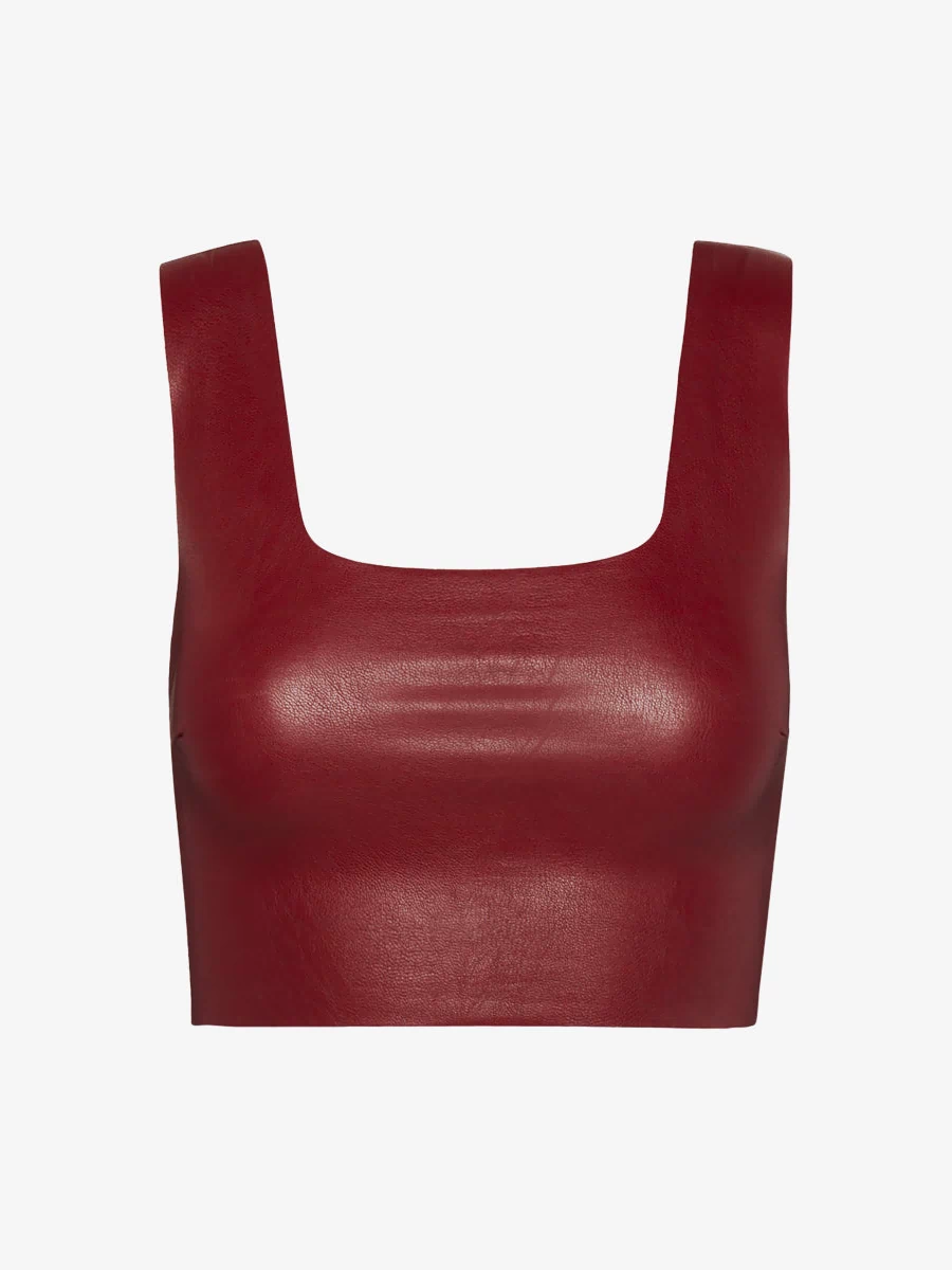 Faux Leather Squareneck Crop Top::Garnet::Main