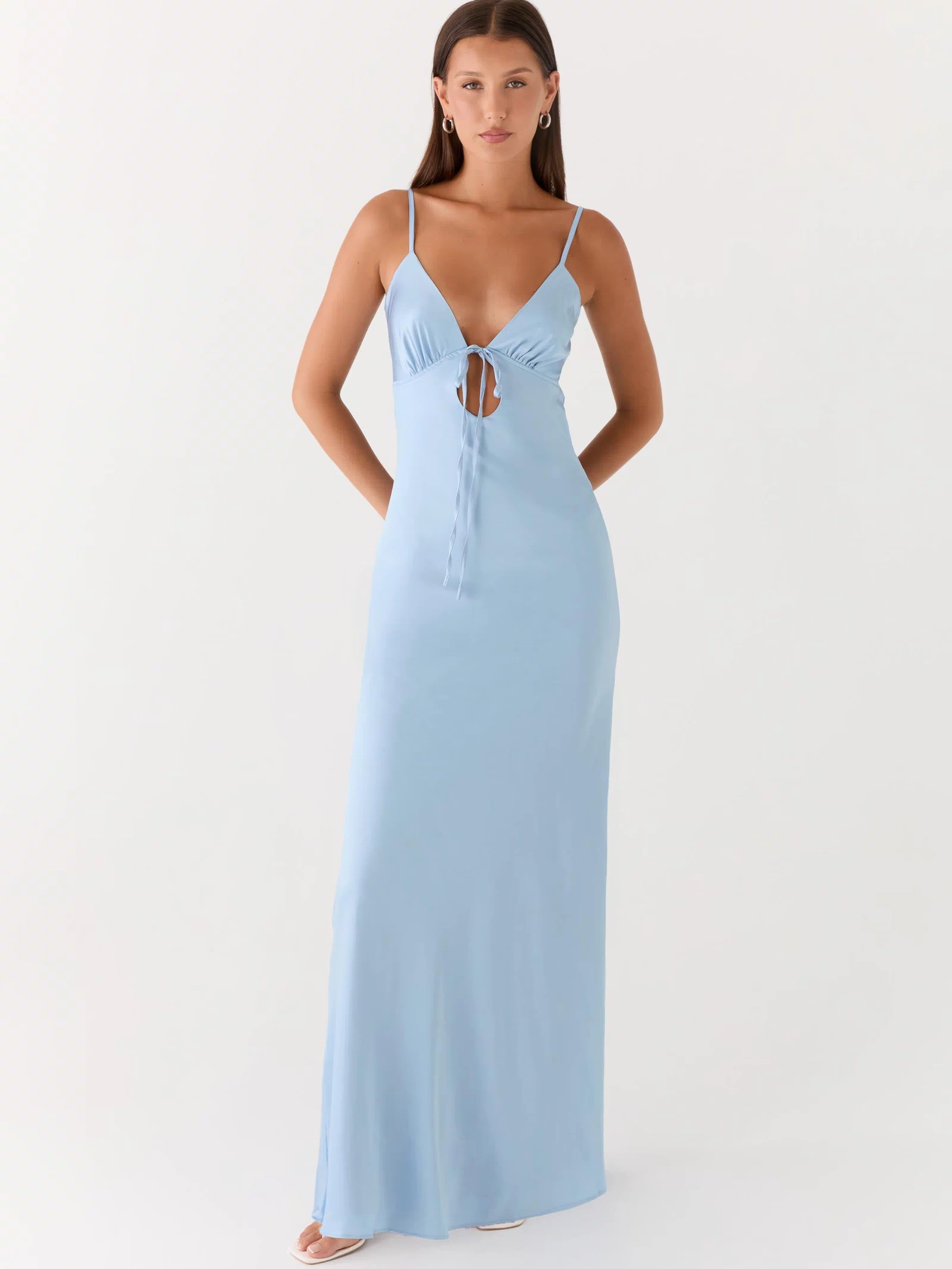 Flora Satin Maxi Dress - Ice Blue