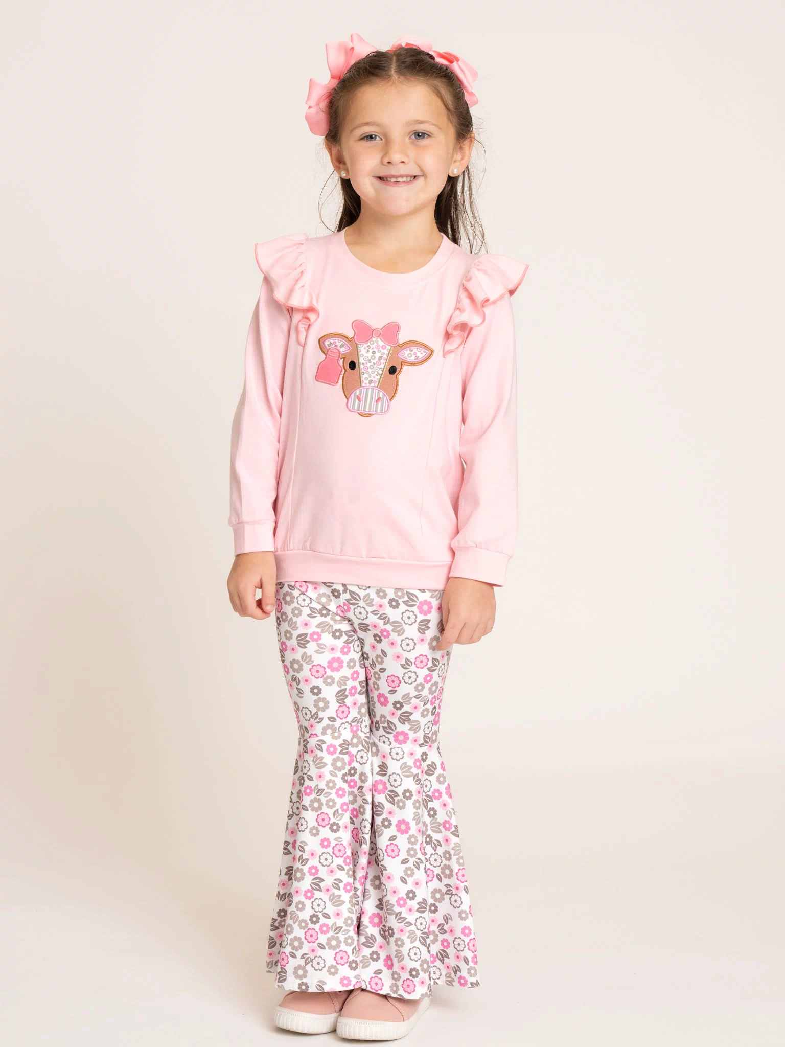 Floral Cow Cutie Ruffle Bell Bottom Outfit