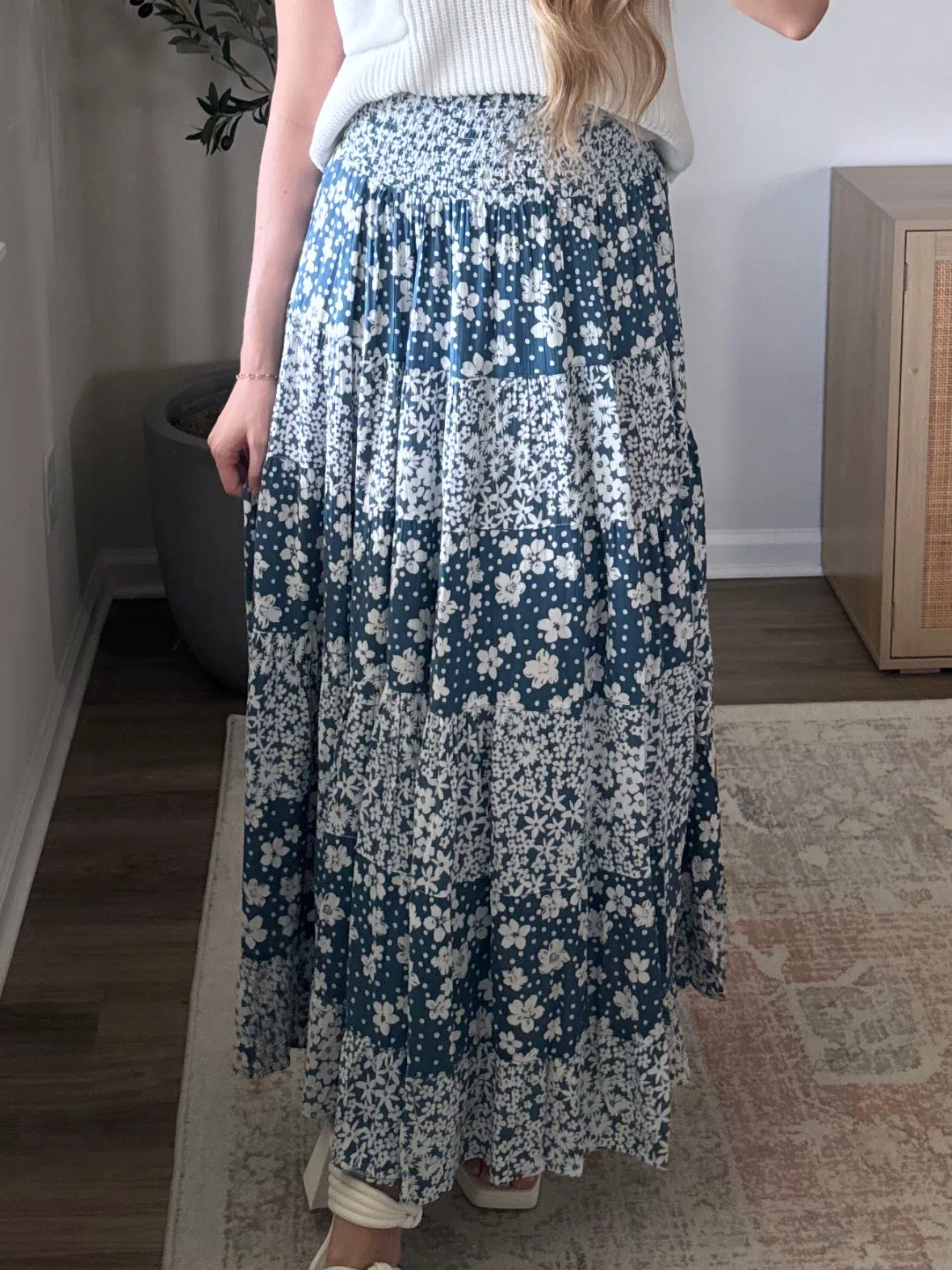 Floral Maxi Skirt / Dark Blue