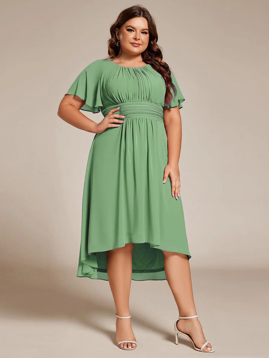 Flowy Chiffon Round Neckline A-Line Knee Length Bridesmaid Dress #color_Sage Green