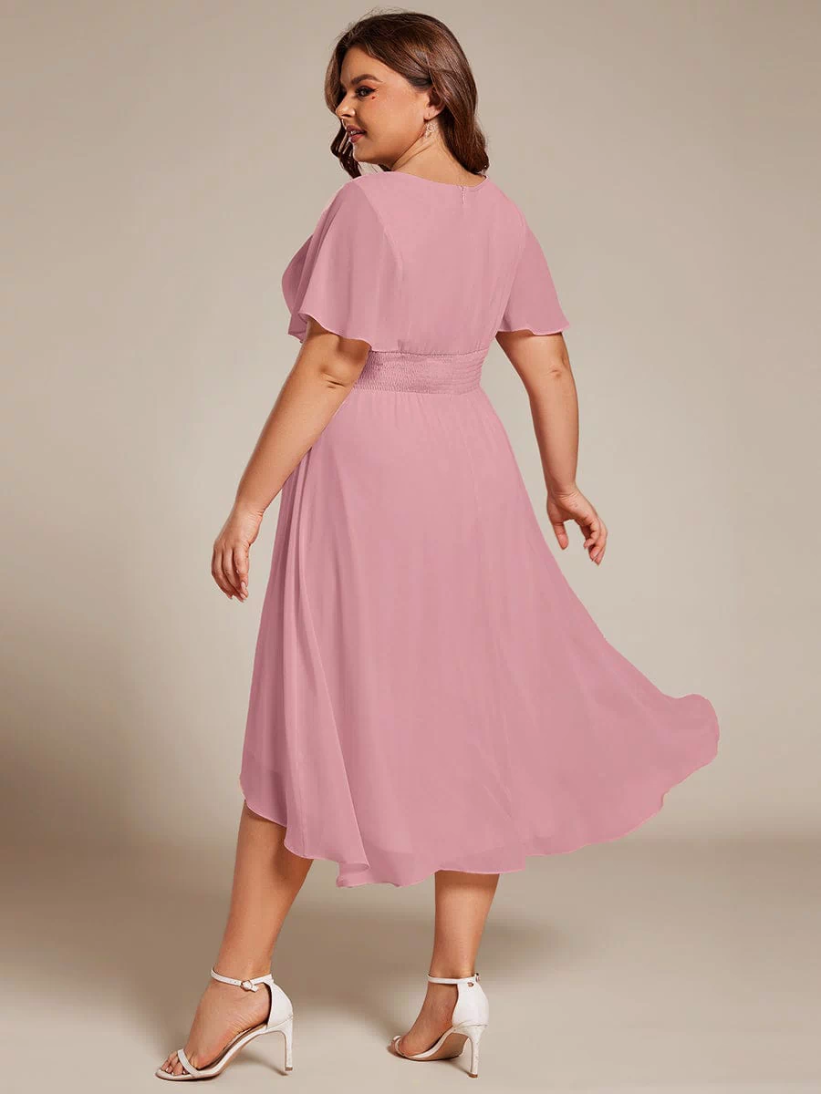 Flowy Chiffon Round Neckline A-Line Knee Length Bridesmaid Dress #color_Dusty Rose