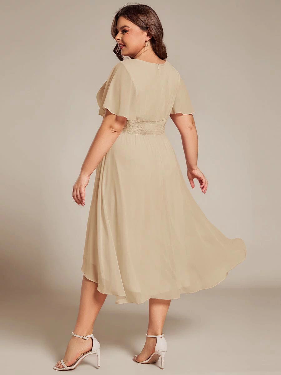 Flowy Chiffon Round Neckline A-Line Knee Length Bridesmaid Dress #color_Champagne