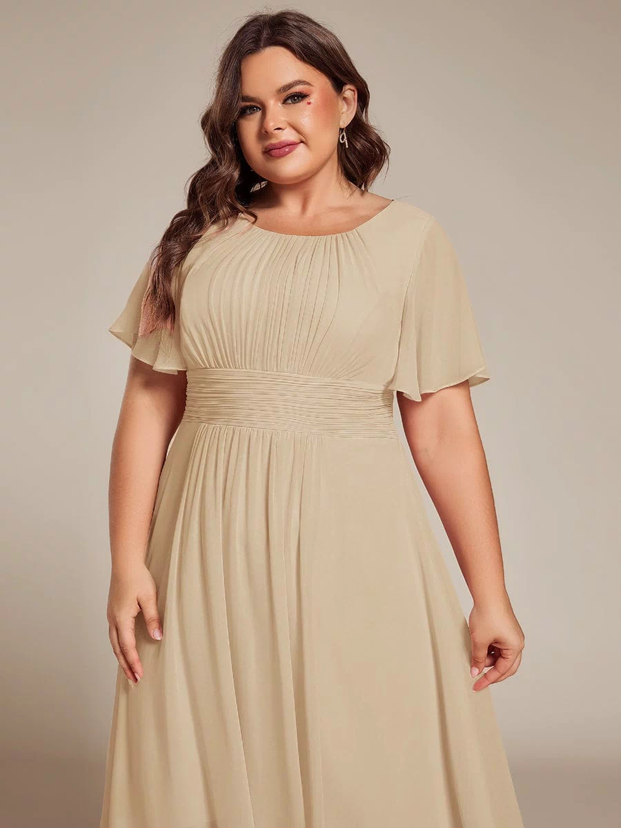 Flowy Chiffon Round Neckline A-Line Knee Length Bridesmaid Dress #color_Champagne