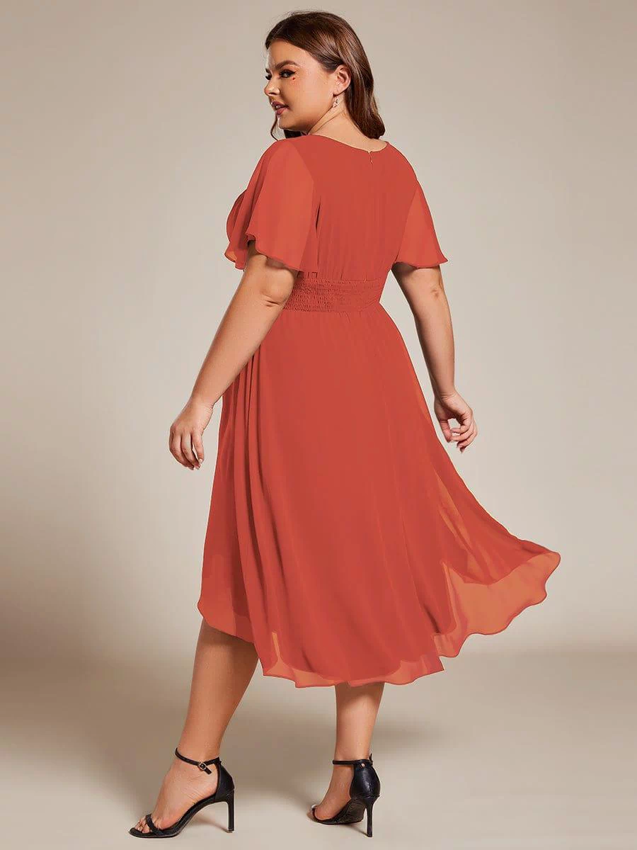 Flowy Chiffon Round Neckline A-Line Knee Length Bridesmaid Dress #color_Burnt Orange