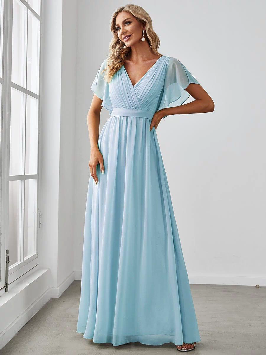 ever LEORA|Flowy Pleated A-Line Chiffon Tie-Waist Bridesmaid Dress