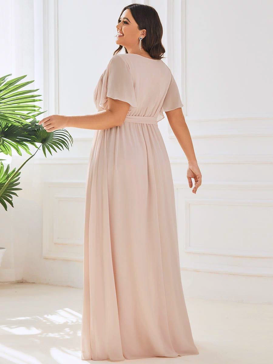 A-Line Pleated Chiffon Tie-Waist Evening Dress #color_Blush