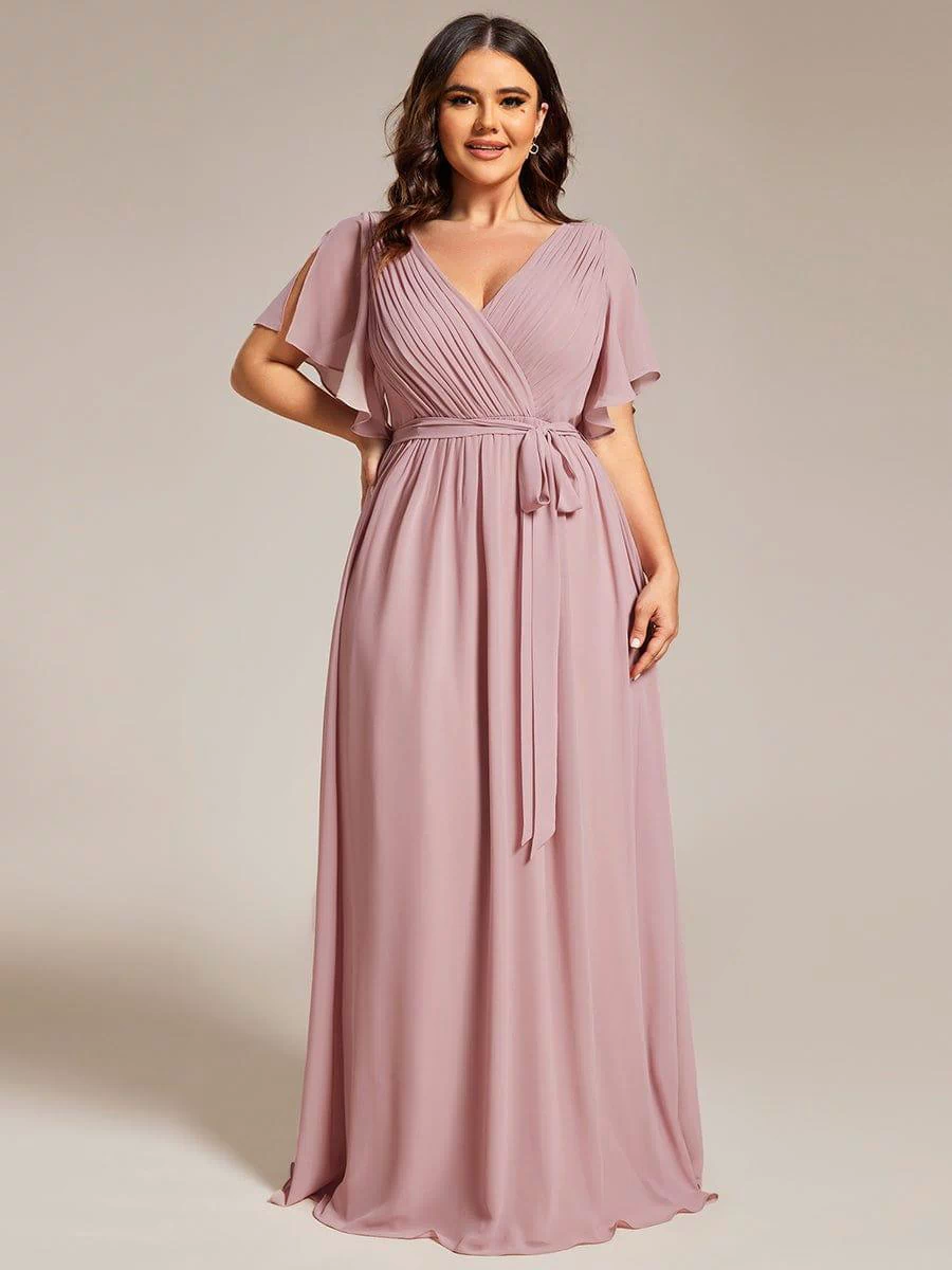A-Line Pleated Chiffon Tie-Waist Evening Dress #color_Dusty Rose