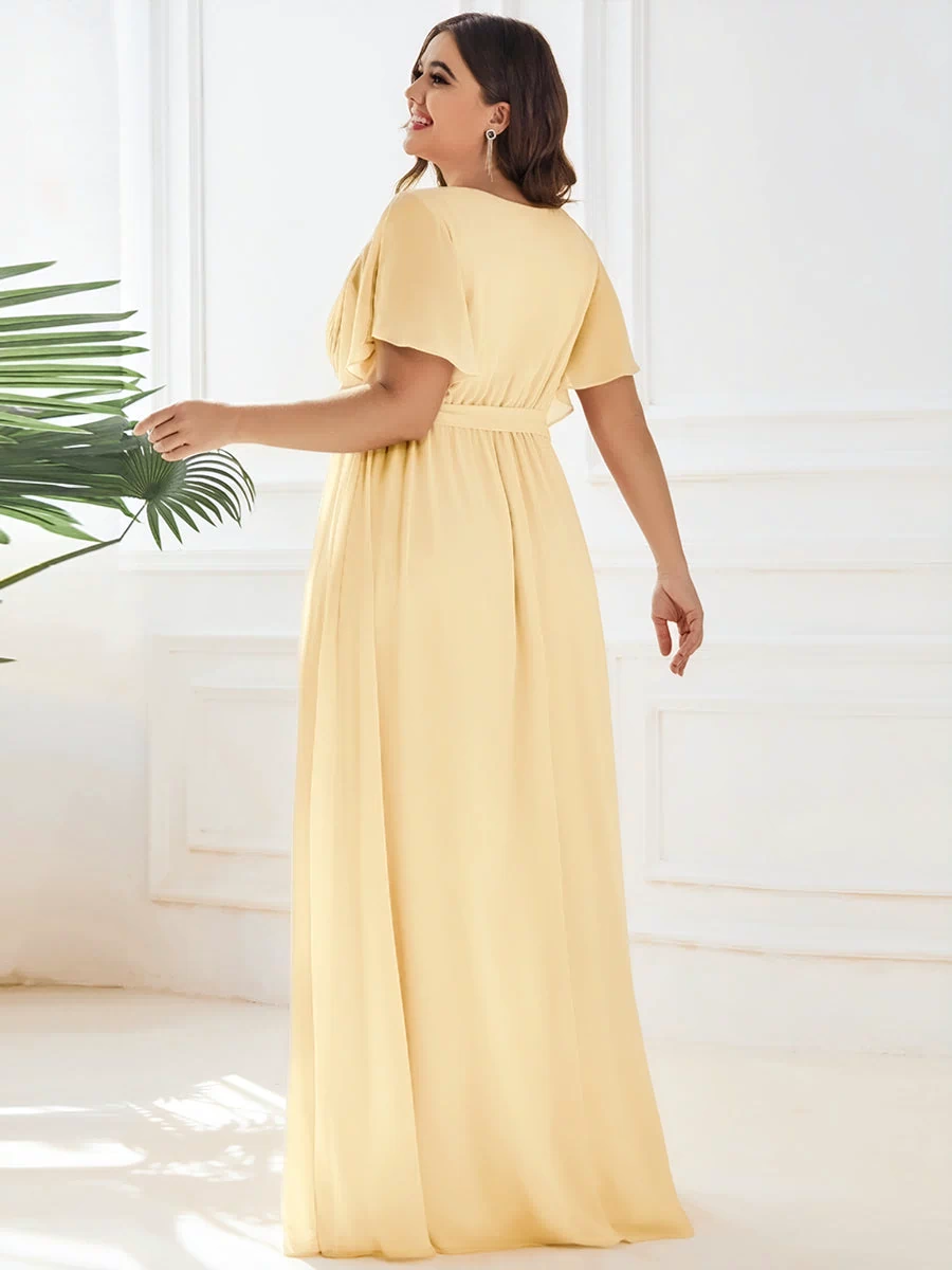 A-Line Pleated Chiffon Tie-Waist Evening Dress #color_Yellow
