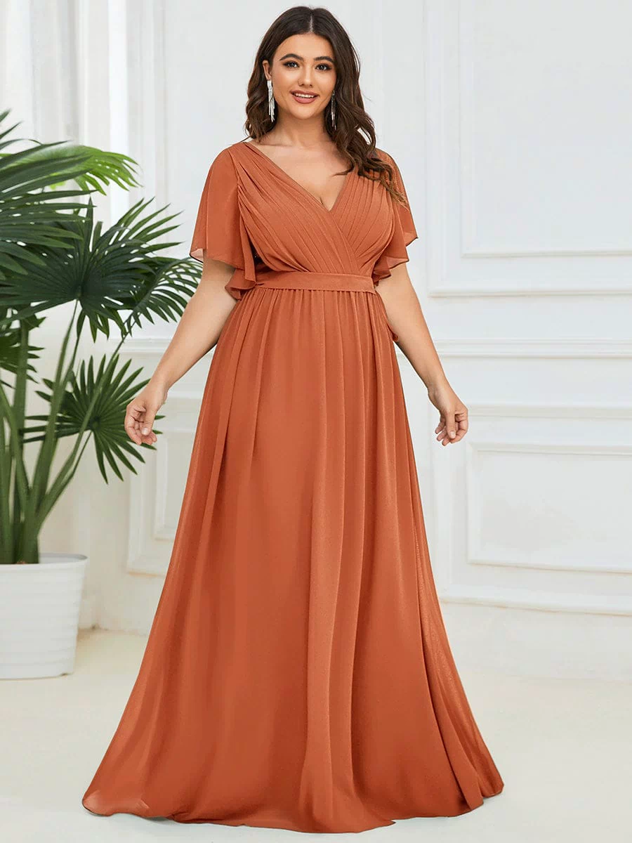 A-Line Pleated Chiffon Tie-Waist Evening Dress #color_Brandied Melon