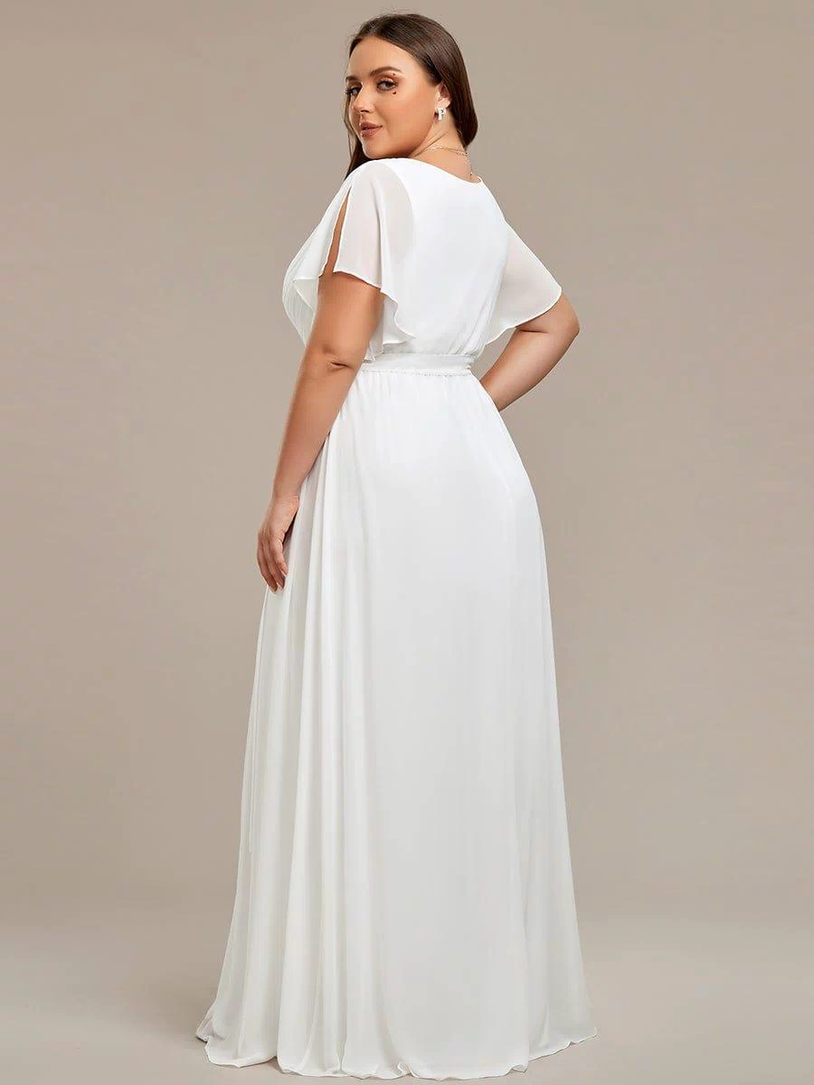 A-Line Pleated Chiffon Tie-Waist Evening Dress #color_White